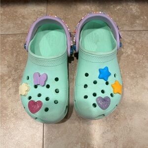 CROCS Kids Light Green Clogs with Colorful Charms